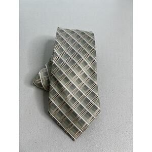 Platinum Designs Green, Tan, White Geometric Pattern Handmade Long Tie NWOT